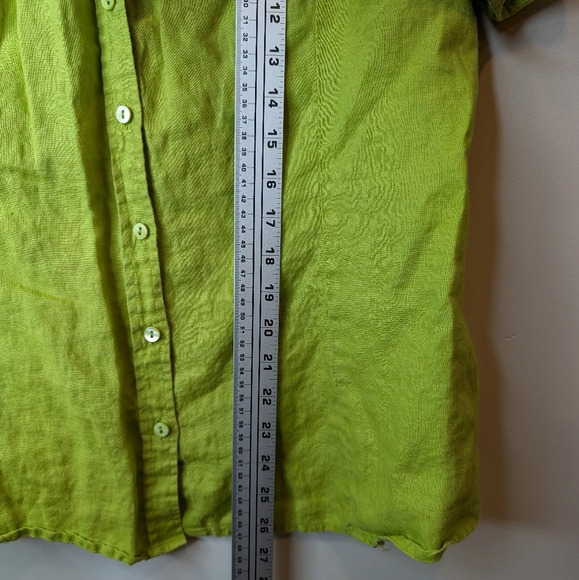 Vintage Tracy M. 100% Linen Lime Green Short Sleeve Collared Button Down Top 2XL - Picture 7 of 8